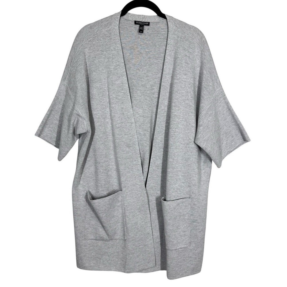 Eileen Fisher Open Cardigan 1X Woman Organic Cotton Silk Short Sleeve Pockets